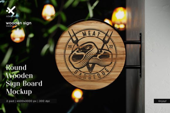 Download Round Hanging Wooden Sign Board Mockup - Round hanging Collection
