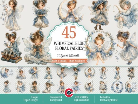 Download Whimsical Blue Floral Fairies Clipart - Fairies Collection